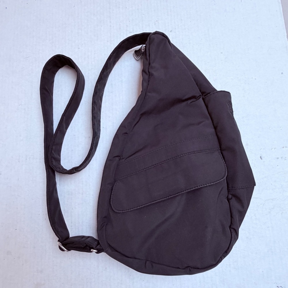 AmeriBag Healthy Back Bag Black Microfiber Ergonomic Sling Crossbody Backpack